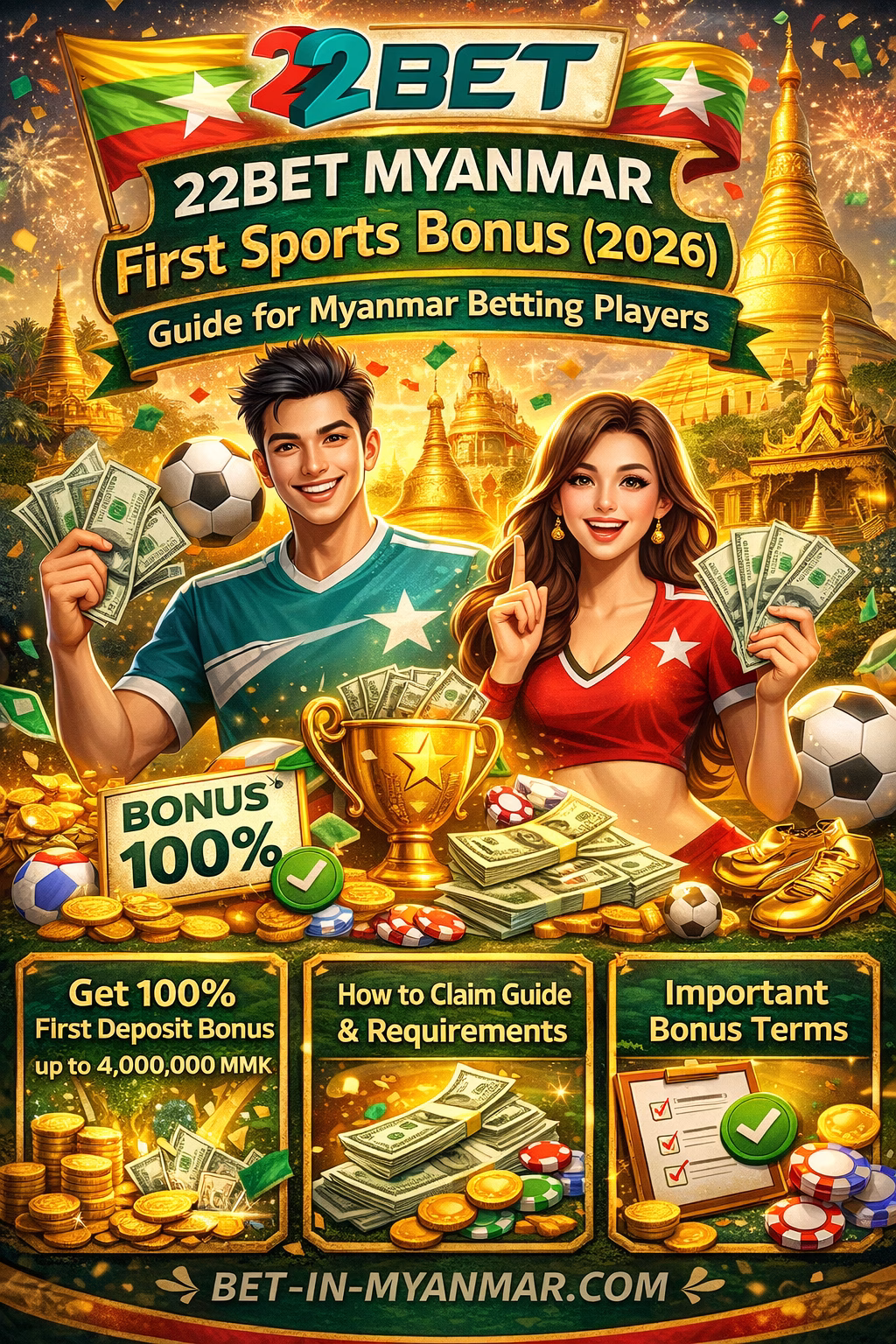 22Bet Myanmar First Sports Bonus (2026) ⚽ Welcome Offer Guide for Myanmar Players