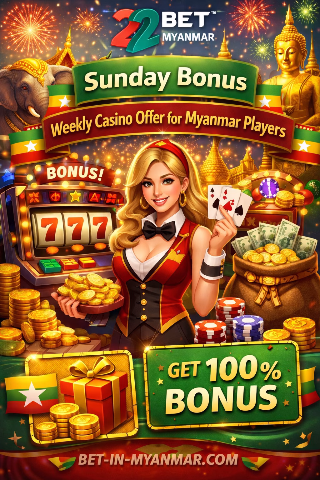 22Bet Myanmar Sunday Bonus 🎰 Weekly Casino Bonus for Myanmar Players