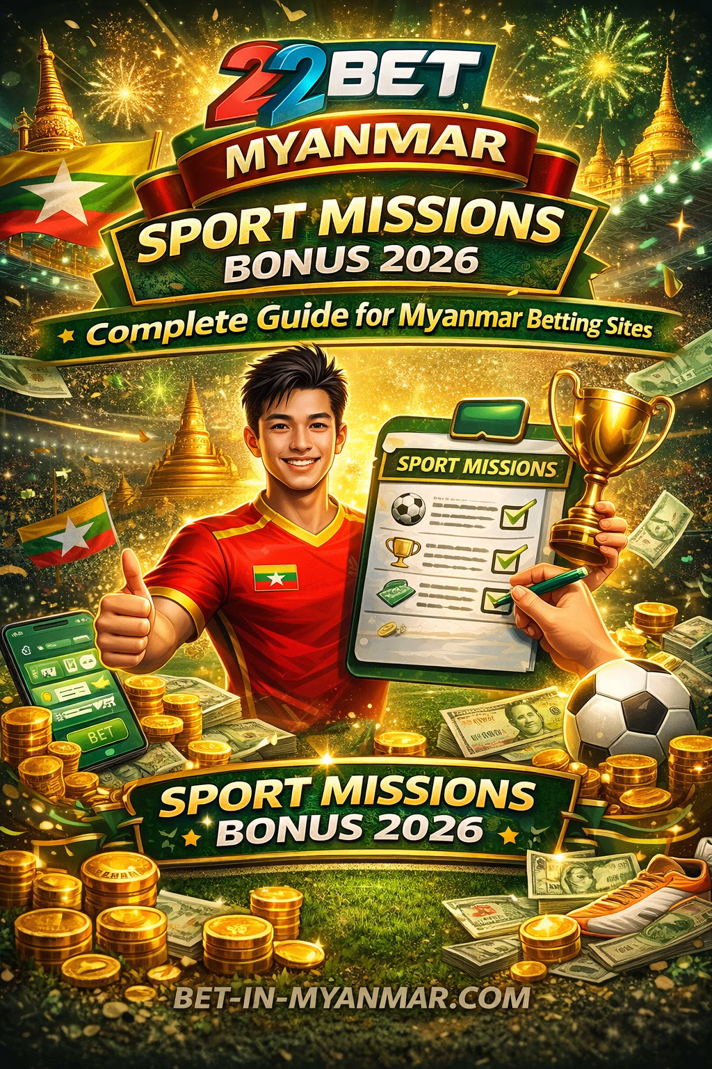 22Bet Myanmar Sport Missions Bonus Guide 2026 ⚽ Missions, Rewards & Betting Strategy