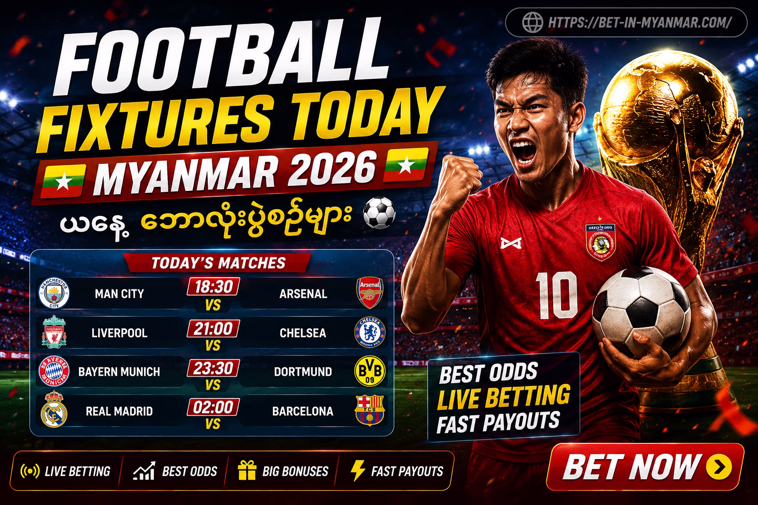Football Fixtures Today Myanmar 2026 – ယနေ့ ဘောလုံးပွဲစဉ်များ & Betting Guide