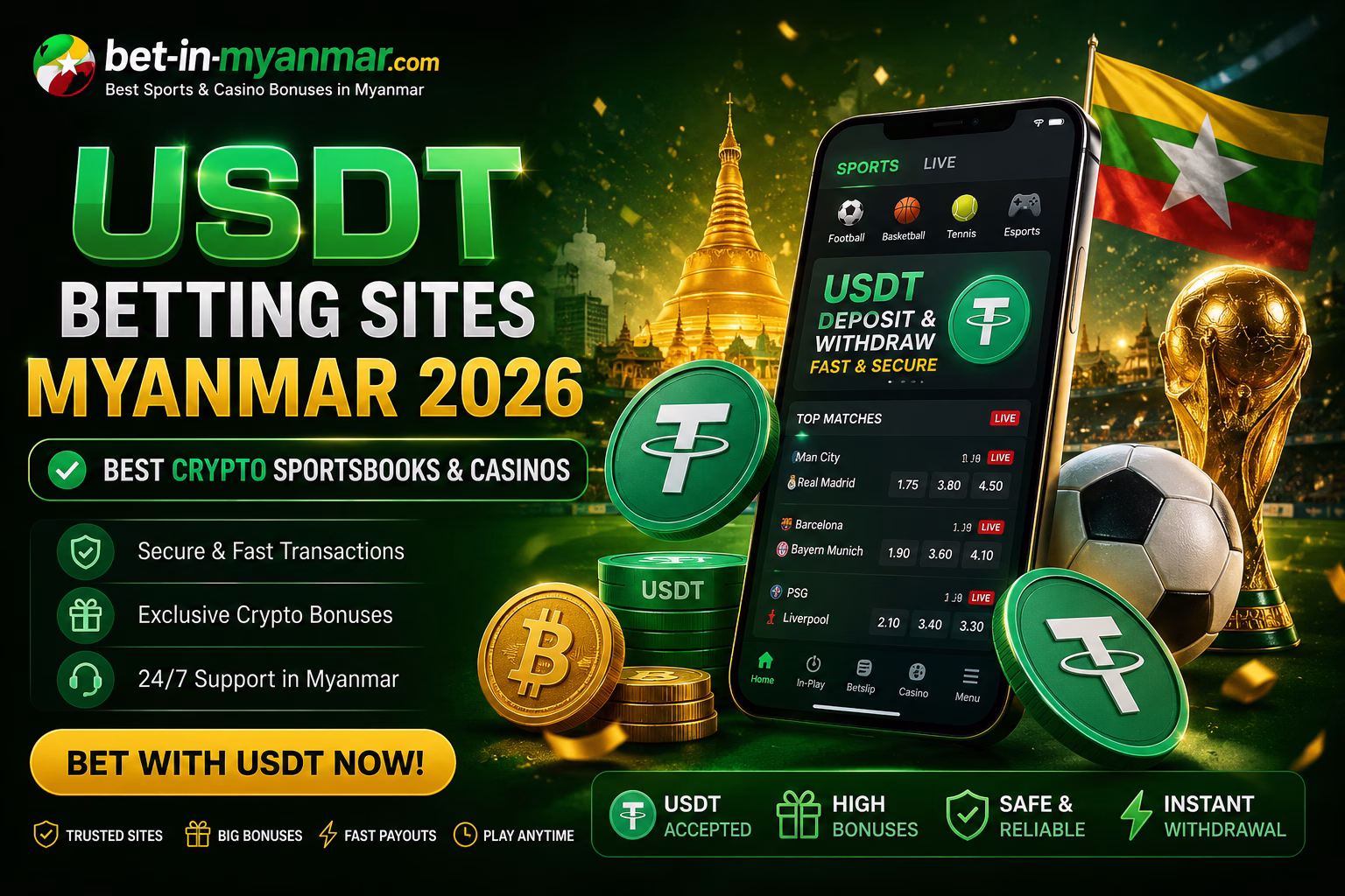 USDT Betting Sites Myanmar 2026 Best USDT Sportsbooks & Crypto Casinos | USDT လောင်းကစား မြန်မာ