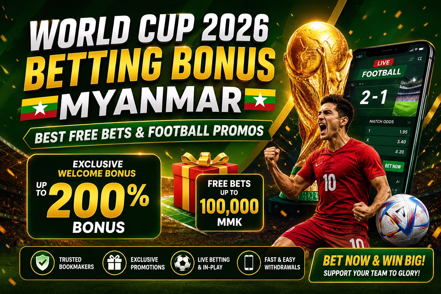 World Cup 2026 Betting Bonus Myanmar Best Free Bets & Football Promos | မြန်မာ Bonus Guide
